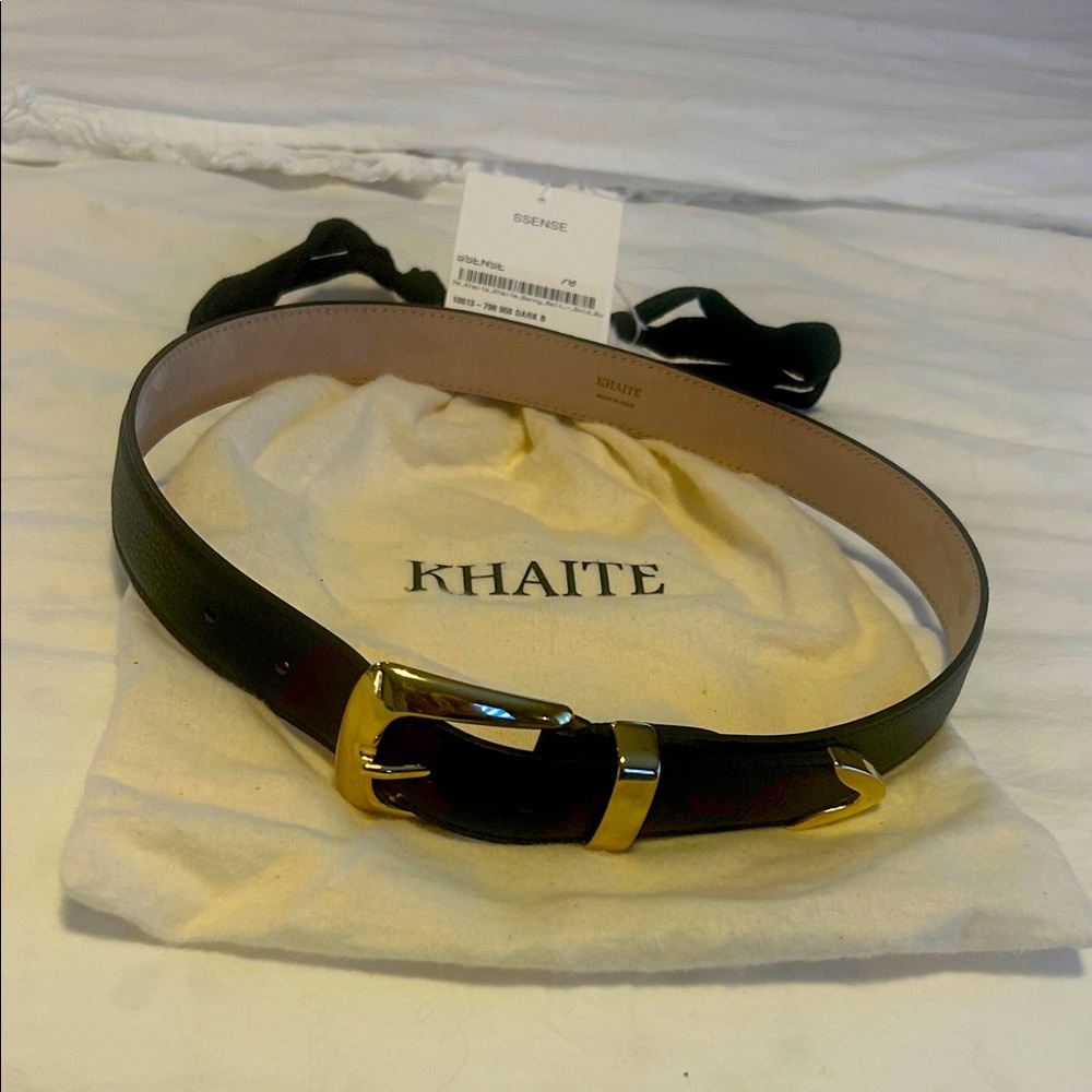 KHAITE brown leather Benny belt size 70cm